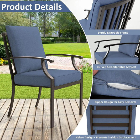 ALAULM 9-Piece Patio Dining Set,Outdoor Metal Dining Set with 2 Swivel Chairs & Rectangle Table with 1.5 Umbrella Hole, Patio Dining Table and Chairs for Backyard,Navy