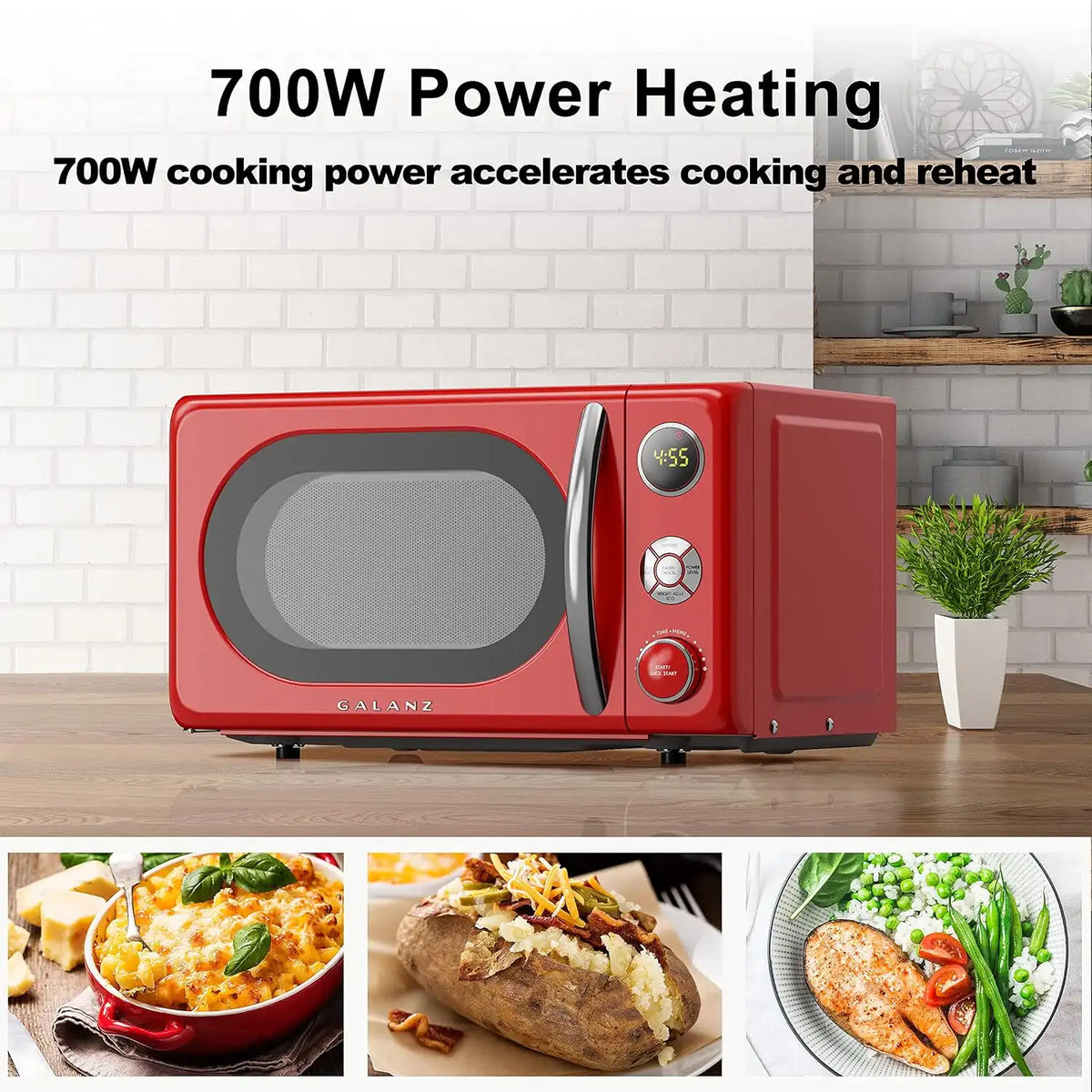 Galanz GLCMKA07RDR-07 Microwave Oven, LED Lighting, Pull Handle Design, Child Lock,Retro Red, 0.7 Cu.Ft