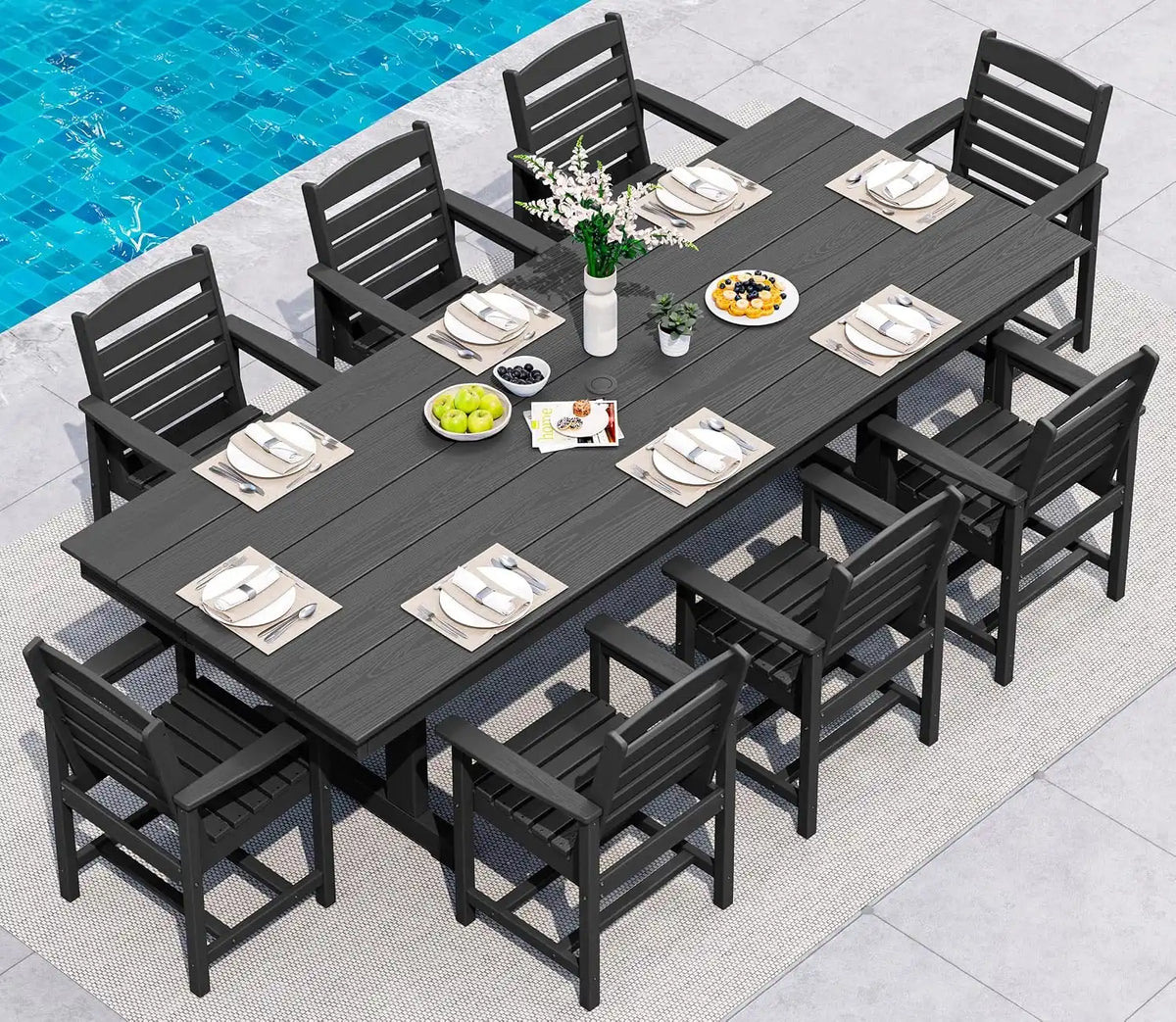 SERWALL Patio HDPE Dining Chairs Set of 2 with Arms, Black