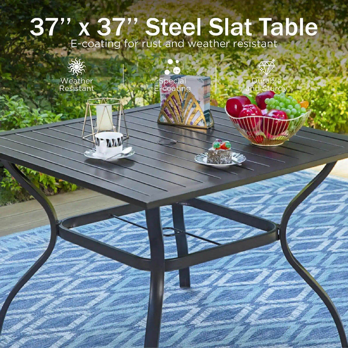 PHI VILLA 4 Piece, Outdoor Dining Set, Round Metal Table, Cushioned, Beige