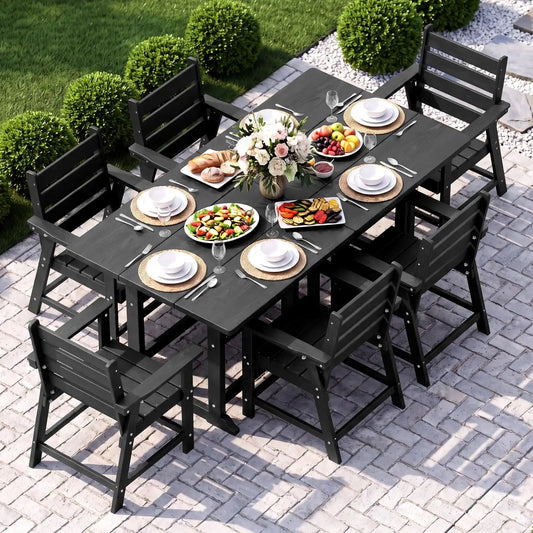 HDPE Outdoor Dining Set, Patio Dining Set of 8, Black