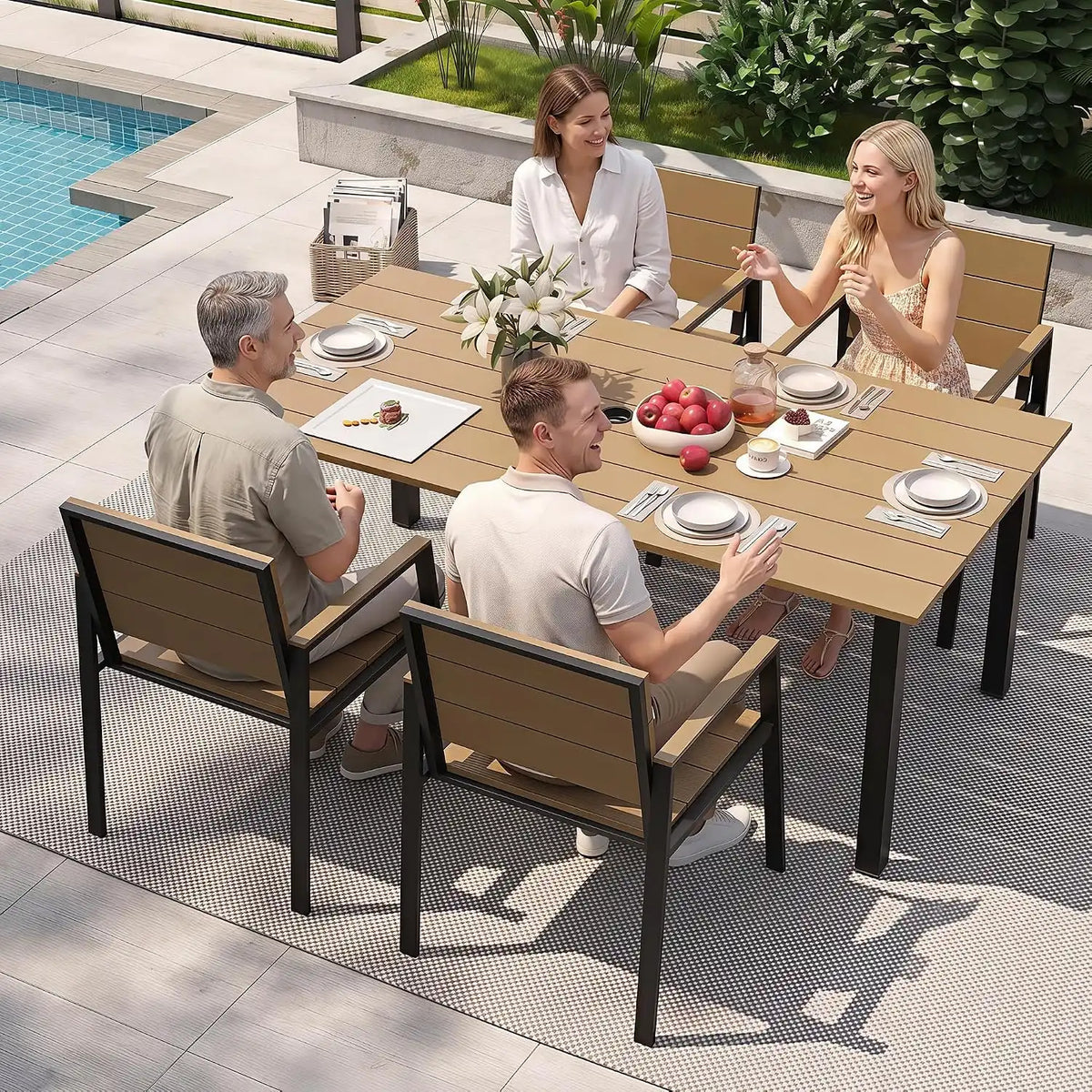 Outdoor Table and Chairs for 4 Aluminum Patio Dining Set with Umbrella Hole