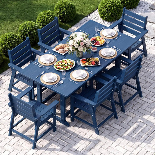 HDPE Outdoor Dining Set, Patio Dining Set of 8, Navy