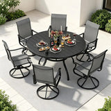 SUNCROWN 7-Piece Outdoor Patio Dining Set, All Weather Round Metal Table & 6 Dark Gray Swivel Textilene Mesh Chairs, Weather Resistant Patio Furniture for Deck Lawn Garden Backyard Poolside