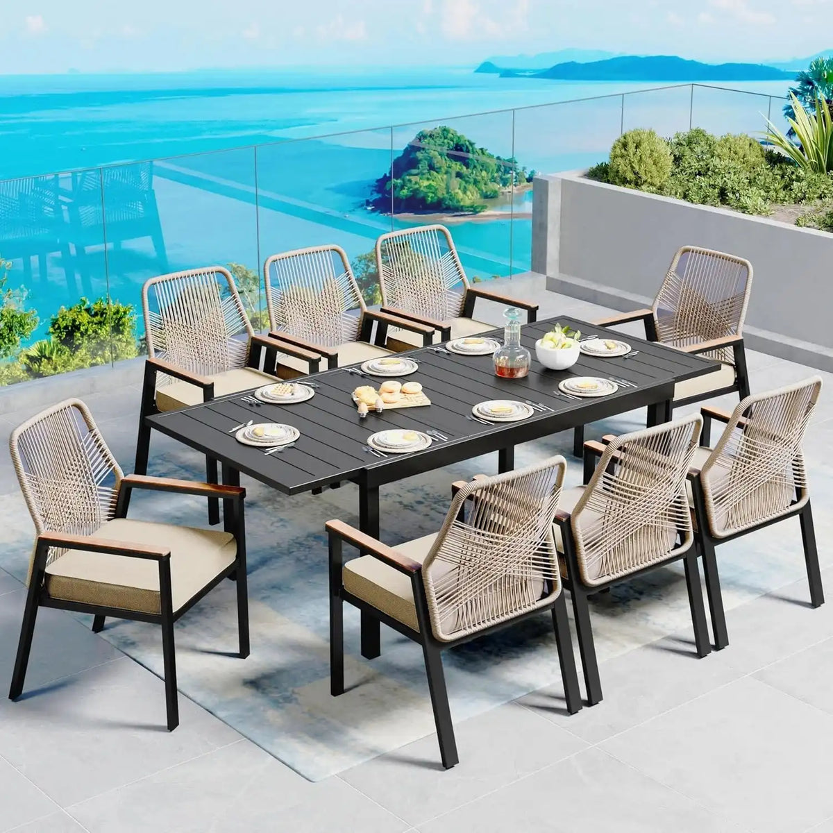 SUNSHINE VALLEY 9pc Patio Dining Set for, Extendable Metal Table & 8 Chairs