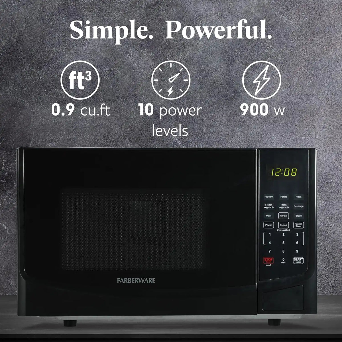 Farberware Black Microwave Oven, 0.9 Cu. Ft., 900 Watts, Countertop
