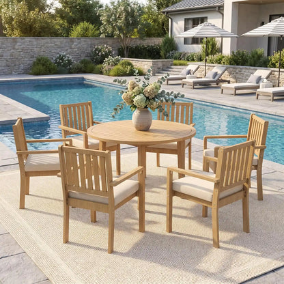 Wisteria Lane 7-Pieces Acacia Patio Table and Chairs Set for 6, Outdoor Dining Set with Table, Modern Patio Table Set with Cushion, Patio Furniture Set for Backyard Deck Garden Porch, Brown