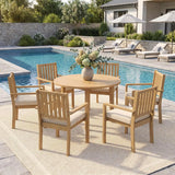 Wisteria Lane 7-Pieces Acacia Patio Table and Chairs Set for 6, Outdoor Dining Set with Table, Modern Patio Table Set with Cushion, Patio Furniture Set for Backyard Deck Garden Porch, Brown