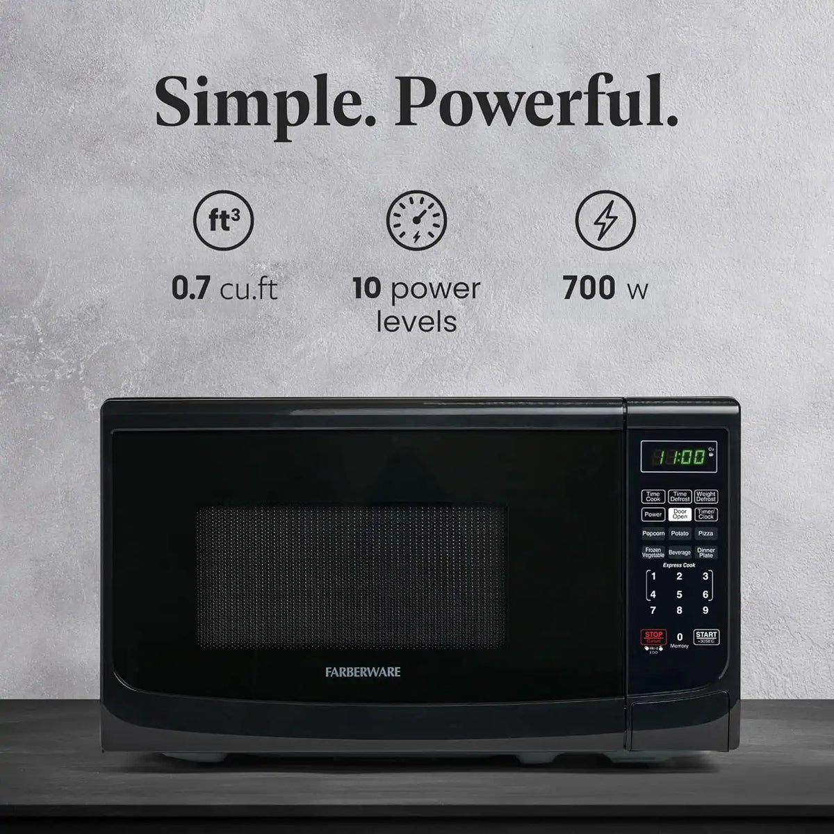 Farberware Countertop Microwave Oven, 0.7 cu.ft., 700 Watts, Black