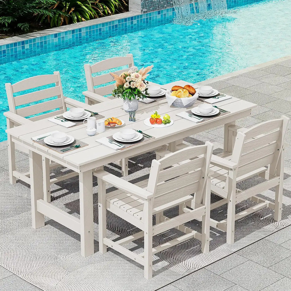 SERWALL 5 Pcs HDPE Patio Dining Set, Outdoor Dining Set for 4, White