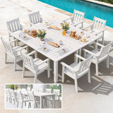 YEFU Outdoor Dining Set for 8, All-Weather HIPS, Aluminum Frame, White