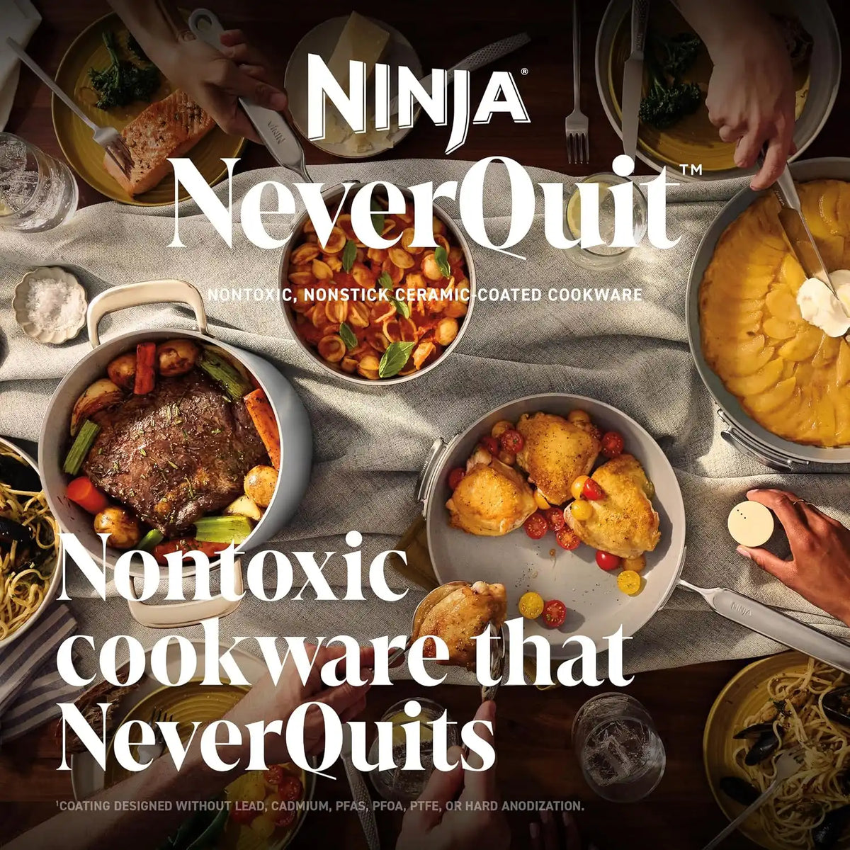 Ninja NeverQuit™ 13-Pc Ceramic Cookware, Amazon Exclusive Bone & Champagne