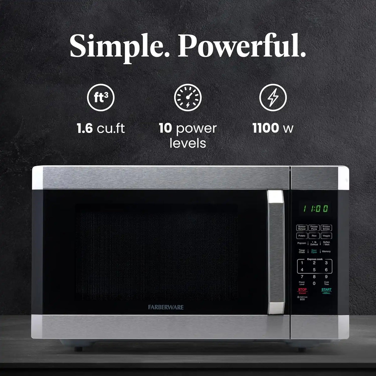 Farberware Countertop Microwave Oven 1.6 cu. ft. 1100 Watts Stainless steel