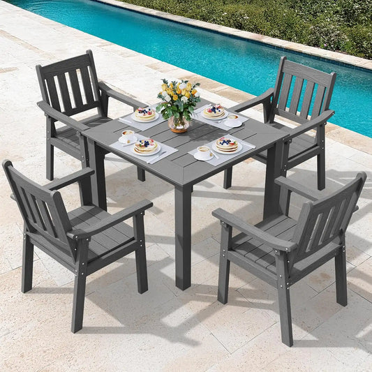 YEFU Patio Table Set for 4, All-Weather HIPS, Metal Aluminum Frame, Gray
