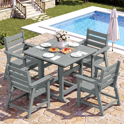 HDPE Outdoor Dining Set, Patio Dining Set of 5, Gray