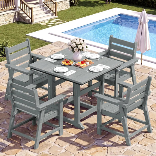 HDPE Outdoor Dining Set, Patio Dining Set of 5, Gray