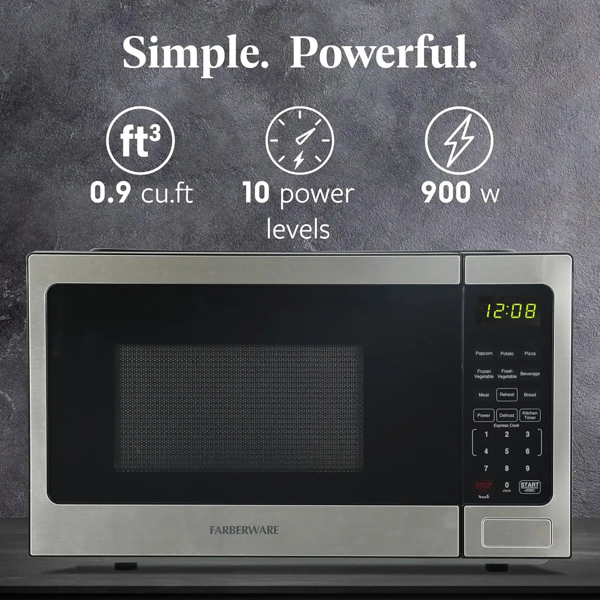 Farberware Stainless Steel Microwave Oven 0.9 cu. ft. 900 Watts, Countertop