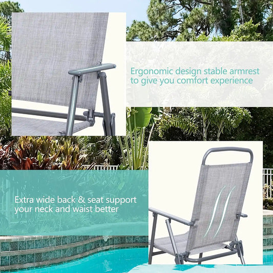 Vongrasig 6 Pieces Folding Patio Dining Set, All Weather Small Metal Outdoor Table and Chair Set, Garden Patio Furniture Set w/Umbrella, Glass Table & 4 Folding Chairs for Lawn, Backyard, Silver