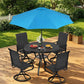 SUNCROWN 6-Piece Outdoor Dining Set, All Weather Patio Furniture Sets with 4 Black Swivel Textilene Mesh Chairs & Round Metal Table & 1 Light Blue 9Ft Umbrella for Deck Garden Backyard Poolside
