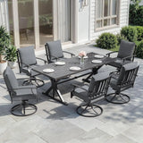 ALAULM 7-Piece Patio Dining Set,Outdoor Metal Dining Set with 6 Swivel Chairs & Rectangle Table with 1.5 Umbrella Hole, Patio Dining Table and Chairs for Backyard, Grey
