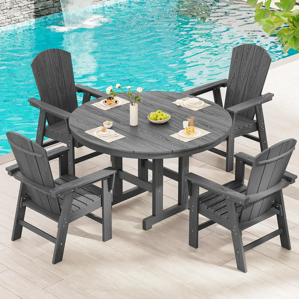 SERWALL Outdoor Adirondack Dining Chair Set of 2, All Weather HDPE, Grey