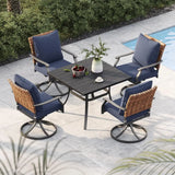 Grand patio 5-Pc Outdoor Swivel Dining Set, 4 Blue Chairs + Table, Black