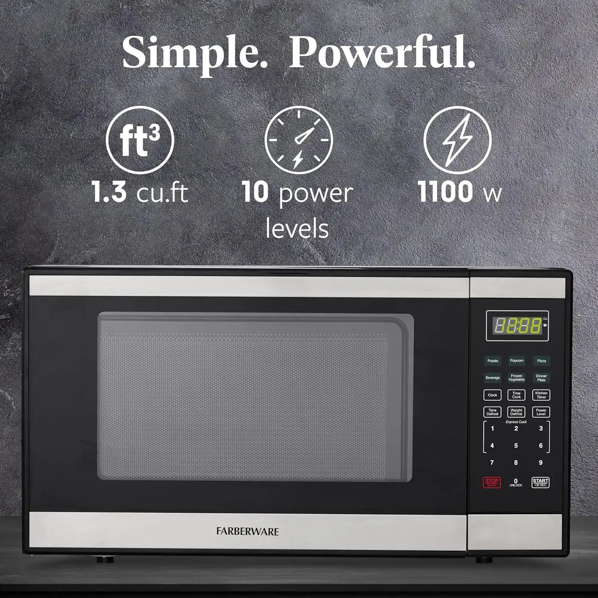 Farberware Stainless Steel Microwave Oven 1.3 Cu. Ft. 1000 Watts Countertop