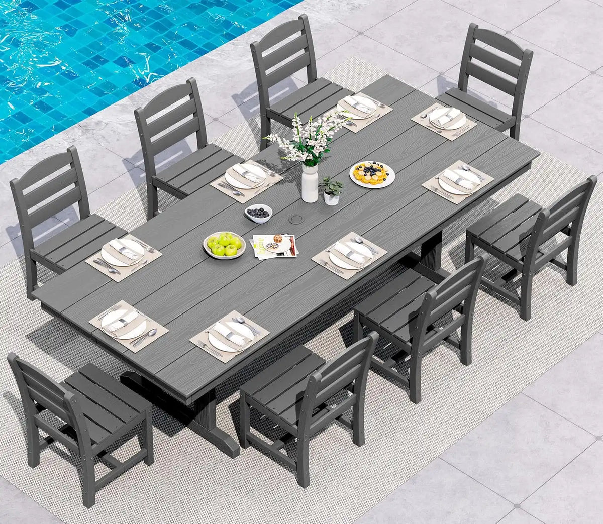 SERWALL Patio HDPE Armless Dining Chairs Set of 2, Grey