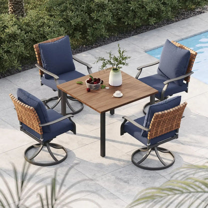 Grand patio 5-Pc Outdoor Swivel Dining Set, 4 Blue Chairs + Table, Brown