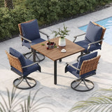 Grand patio 5-Pc Outdoor Swivel Dining Set, 4 Blue Chairs + Table, Brown