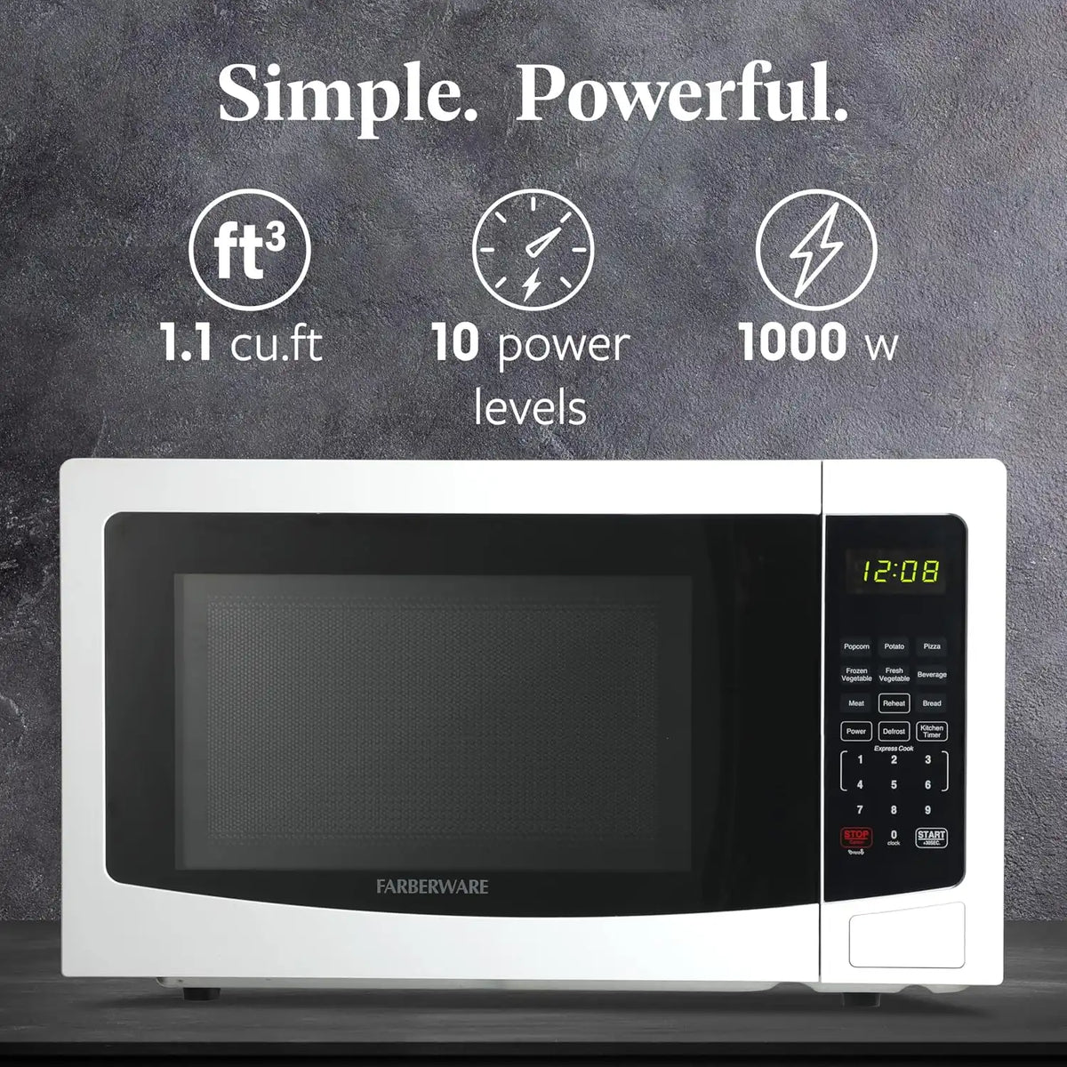 Farberware White Microwave Oven, 1.1 Cu. Ft., 1000 Watts, Countertop