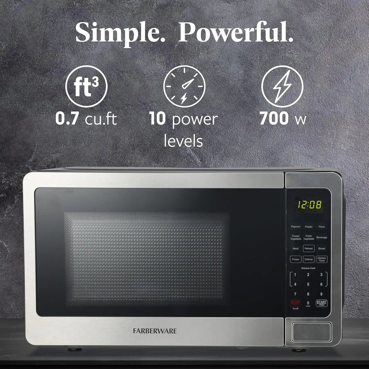 Farberware Countertop Microwave Oven 0.7 cu. ft. 700 Watts, Stainless Steel