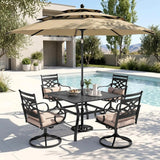 PHI VILLA 4 Piece, Outdoor Dining Set, Round Metal Table, 10ft Umbrella