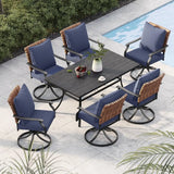 Grand patio 7-Pc Outdoor Swivel Dining Set, 6 Blue Chairs + Table, Black