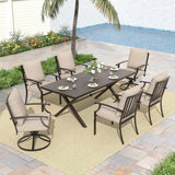 ALAULM 7-Piece Patio Dining Table and Chairs for 6 Outdoor Dining Set with 2 Swivel Chairs Patio Dining Sets with Rectangular Metal Table with Umbrella Hole for Patio, Backyard, Garden-Sand