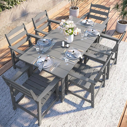THOEOE Outdoor Dining Set for 6, 70 inch Patio Table and Chairs set, HDPE