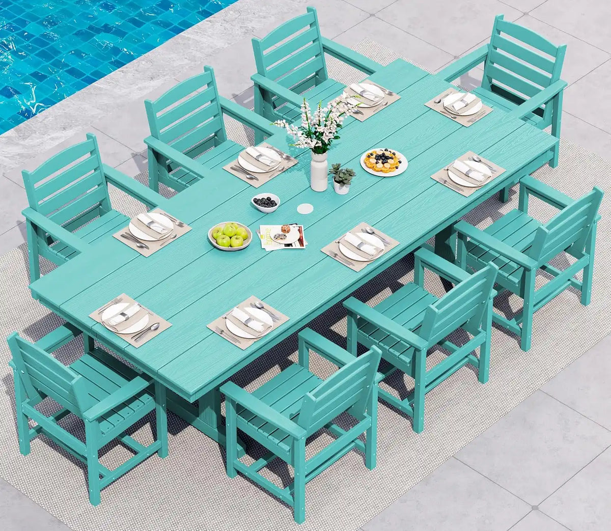 SERWALL 9Pcs 84" HDPE Outdoor Dining Set for 8 with Armchairs,Aruba