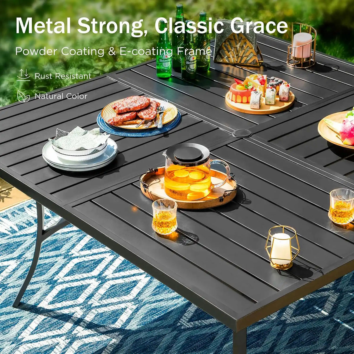 PHI VILLA 9 Piece, Outdoor Dining Set, 57.5" Square Table, Umbrella Hole