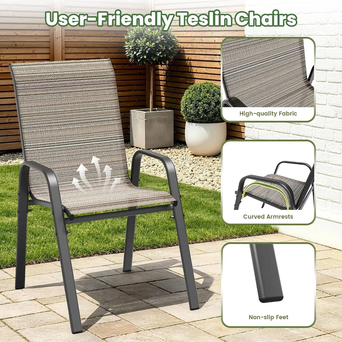9 PCS Outdoor Patio Dining Set,Patio Table and Chairs Metal Outdoor Patio Furniture Set with Umbrella Hole,Dining Table Set with 8 Teslin Chairs for Deck,Backyard and Garden