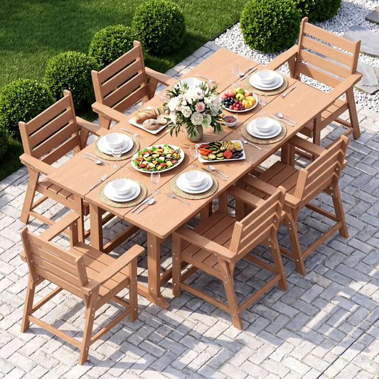 HDPE Outdoor Dining Set, Patio Dining Set of 8, Cedar