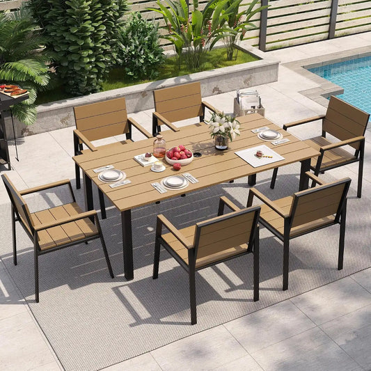 Outdoor Table and Chairs for 6 Aluminum Patio Dining Set with Umbrella Hole