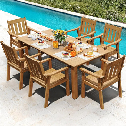 YEFU 7-Piece Patio Table Set, All-Weather HIPS, Metal Aluminum Frame, Teak