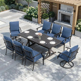ALAULM 9-Piece Patio Dining Set,Outdoor Metal Dining Set with 2 Swivel Chairs & Rectangle Table with 1.5 Umbrella Hole, Patio Dining Table and Chairs for Backyard,Navy