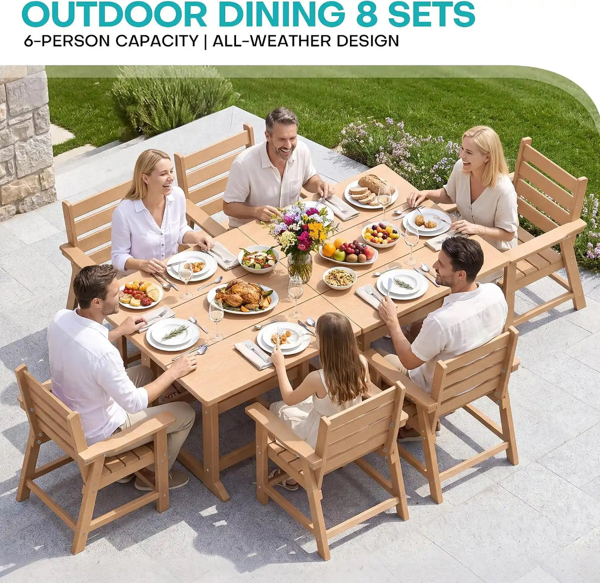 HDPE Outdoor Dining Set, Patio Dining Set of 8, Cedar