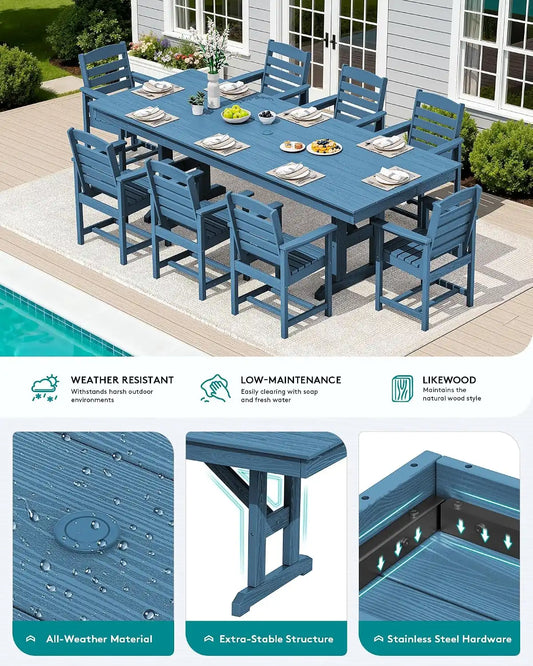 SERWALL Outdoor 84" HDPE Rectangular Dining Table for 6-8,All-Weather,Blue