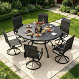 SUNCROWN 7-Piece Outdoor Patio Dining Set, All Weather Round Metal Table & 6 Black Swivel Textilene Mesh Chairs, Weather Resistant Patio Furniture for Deck Lawn Garden Backyard Poolside