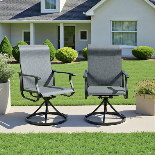 SUNCROWN Patio Swivel Rocker Dining Chairs Set of 2, All Weather High Back Textilene Outdoor Chairs with Sturdy Metal Frame, Swivel Rocking Patio Chairs for Backyard Lawn Garden Porch Deck, Dark Grey
