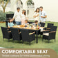 Devoko 9 PCS Acacia Wood Patio Dining Set, Black Rattan