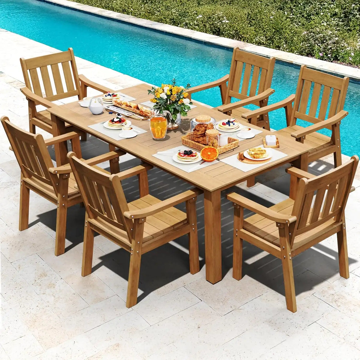 YEFU Patio Dining Chairs Set of 6, Weather Resistant HIPS, Teak