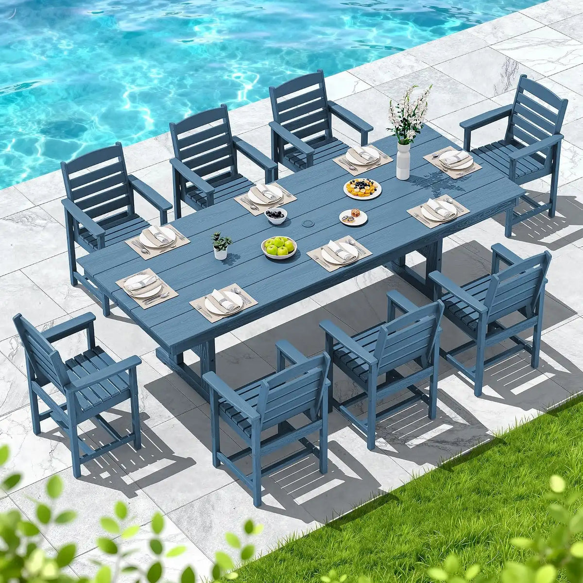 SERWALL Patio HDPE Dining Chairs Set of 2 with Arms, Navy